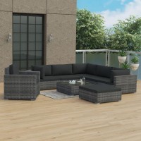 vidaXL 8 Piece Garden Lounge Set with Cushions Poly Rattan Gray 48278