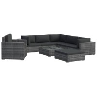vidaXL 8 Piece Garden Lounge Set with Cushions Poly Rattan Gray 48278