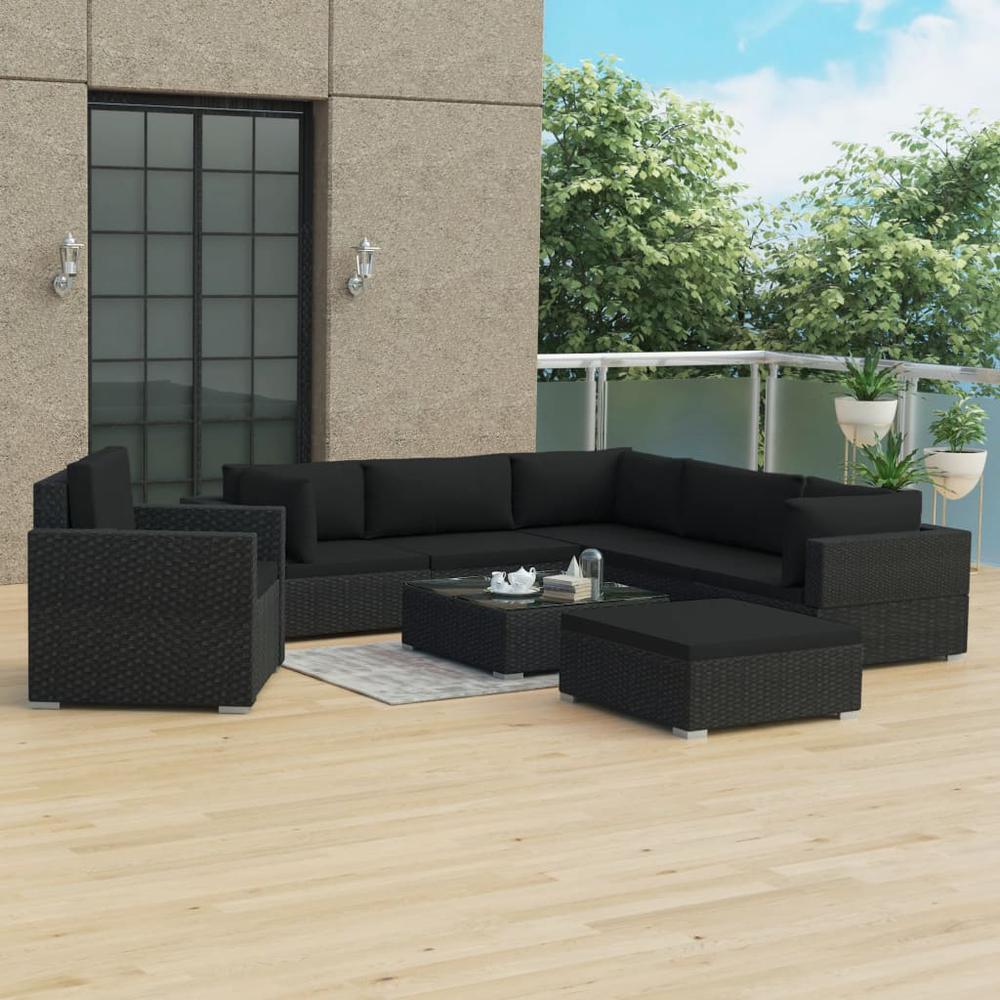 vidaXL 8 Piece Garden Lounge Set with Cushions Poly Rattan Black 48279
