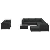 vidaXL 10 Piece Garden Lounge Set with Cushions Poly Rattan Black 48273