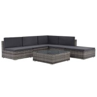 vidaXL 6 Piece Garden Lounge Set with Cushions Poly Rattan Gray 48334