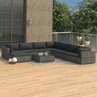 vidaXL 9 Piece Garden Lounge Set with Cushions Poly Rattan Gray 48282