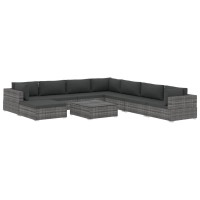 vidaXL 9 Piece Garden Lounge Set with Cushions Poly Rattan Gray 48282