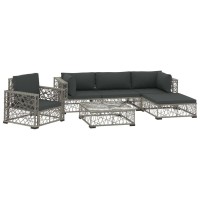 vidaXL 6 Piece Garden Lounge Set with Cushions Poly Rattan Gray 48306