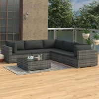 vidaXL 6 Piece Garden Lounge Set with Cushions Poly Rattan Gray 48280