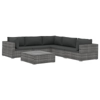 vidaXL 6 Piece Garden Lounge Set with Cushions Poly Rattan Gray 48280