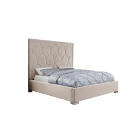 Beige Panel Bed in Velvet Fabric w Nailhead California King