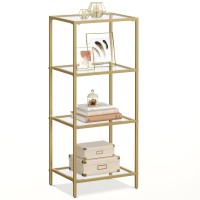 Vasagle Bookcase 4Tier Bookshelf Slim Shelving Unit For Bedroom Bathroom Home Office Tempered Glass Steel Frame Metallic