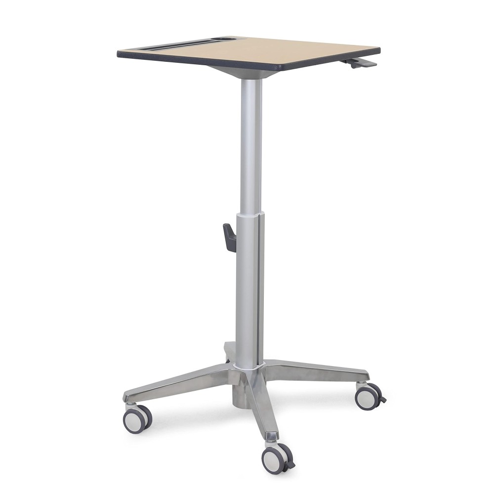 Ergotron - Mobile Standing Desk, Adjustable Height Small Rolling Laptop Computer Sit Stand Desk With Wheels For Classroom, Office, Medical Or Home Use - Adjusts From 29 To 45 Inches - Maple