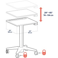 Ergotron - Mobile Standing Desk, Adjustable Height Small Rolling Laptop Computer Sit Stand Desk With Wheels For Classroom, Office, Medical Or Home Use - Adjusts From 29 To 45 Inches - Maple