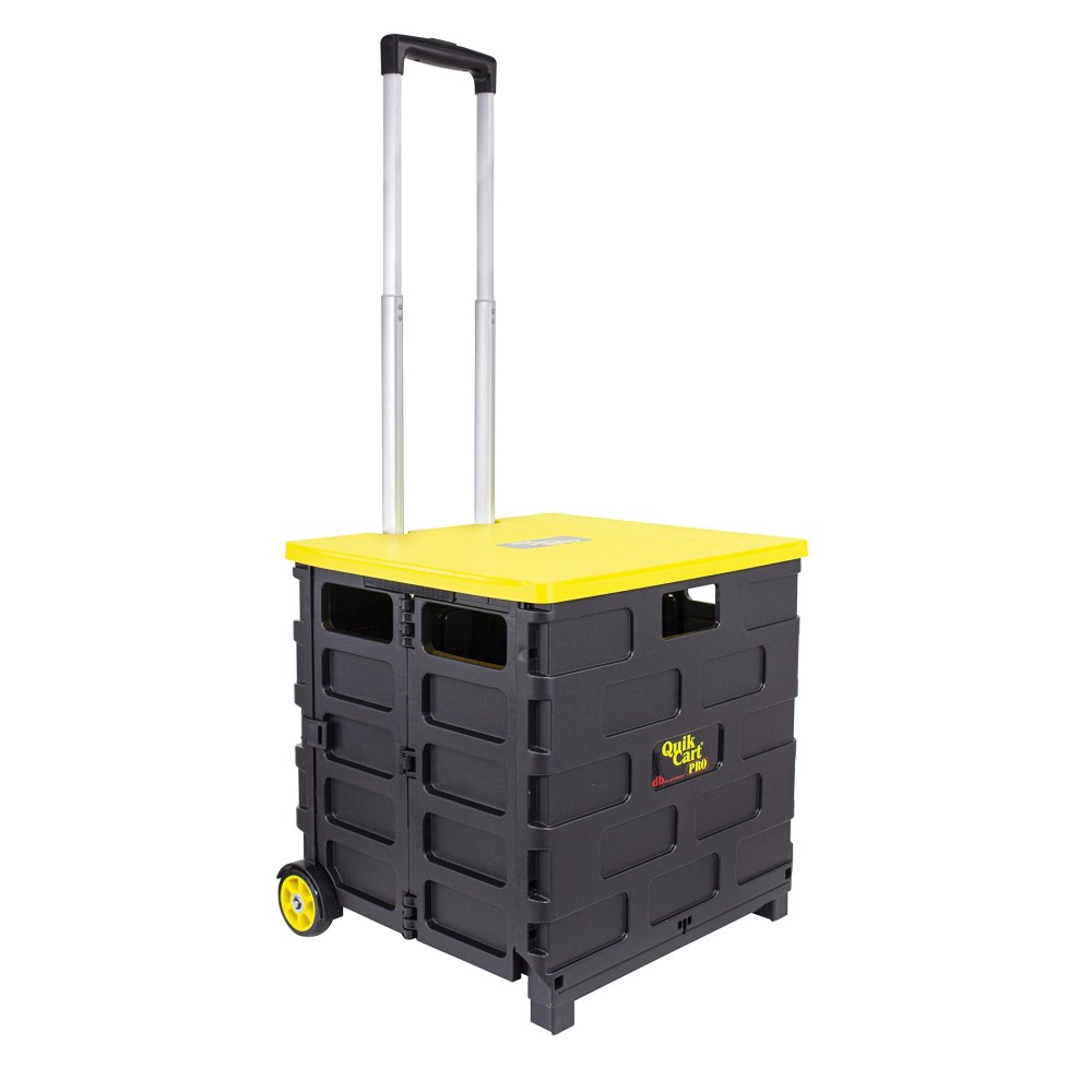 Dbest Products Quik Cart Pro Wheeled Rolling Crate Teacher Utility With Seat Heavy Duty Collapsible Basket With Handle, Yellow