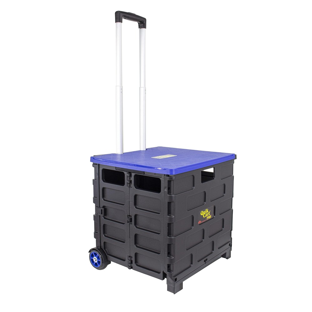 Dbest Products Quik Cart Pro Wheeled Rolling Crate Teacher Utility With Seat Heavy Duty Collapsible Basket With Handle, Blue