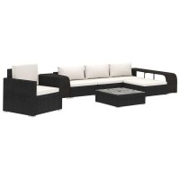 vidaXL 8 Piece Garden Lounge Set with Cushions Poly Rattan Black 48316