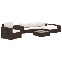 vidaXL 8 Piece Garden Lounge Set with Cushions Poly Rattan Brown 48315