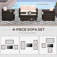 Outsunny 4 Piece Wicker Patio Furniture Set With Cushions Outdoor Sectional Furniture With 2 Sofa Loveseat And Glass Top Coff