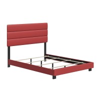 Boyd Sleep Napoli Upholstered Faux Leather Tri Panel Channel Headboard Platform Bed Frame Queen Red