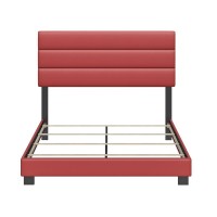 Boyd Sleep Napoli Upholstered Faux Leather Tri Panel Channel Headboard Platform Bed Frame Queen Red