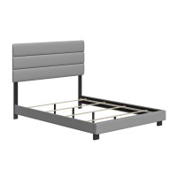 Boyd Sleep Napoli Upholstered Faux Leather Tri Panel Channel Headboard Platform Bed Twin Gray