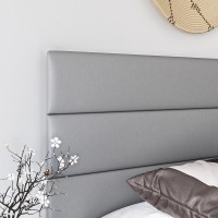 Boyd Sleep Napoli Upholstered Faux Leather Tri Panel Channel Headboard Platform Bed Twin Gray