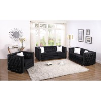 Best Master DeLuca Embellished Fabric Tufted Living Room Sofa in Black