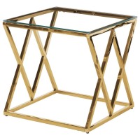 Best Master Square Stainless Steel and Glass End Table in ClearGold