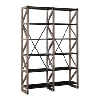 Benjara Ladder Style Wooden Bookcase With 6 Shelves And Cross Back, Brown And Black