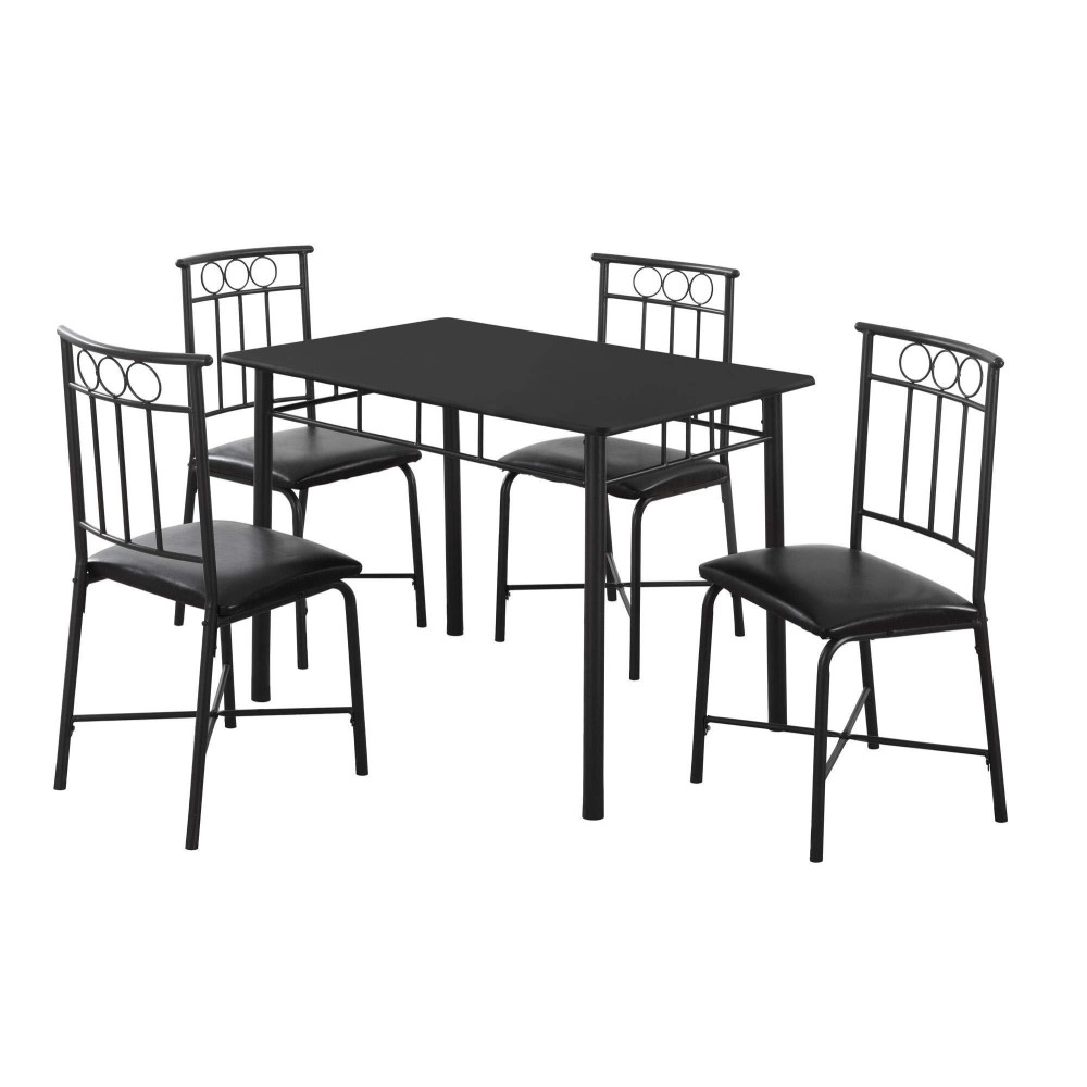 Homeroots Kitchen 61.5-Inch X 73.5-Inch X 101-Inch Black Metal Foam Polyurethane Leather-Look Polyes - 5Pcs Dining Set