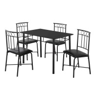 Homeroots Kitchen 61.5-Inch X 73.5-Inch X 101-Inch Black Metal Foam Polyurethane Leather-Look Polyes - 5Pcs Dining Set