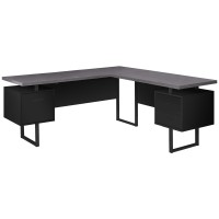 Homeroots Office 71-Inch X 71-Inch X 30-Inch Black Grey Particle Board Hollow-Core Metal - Computer Desk