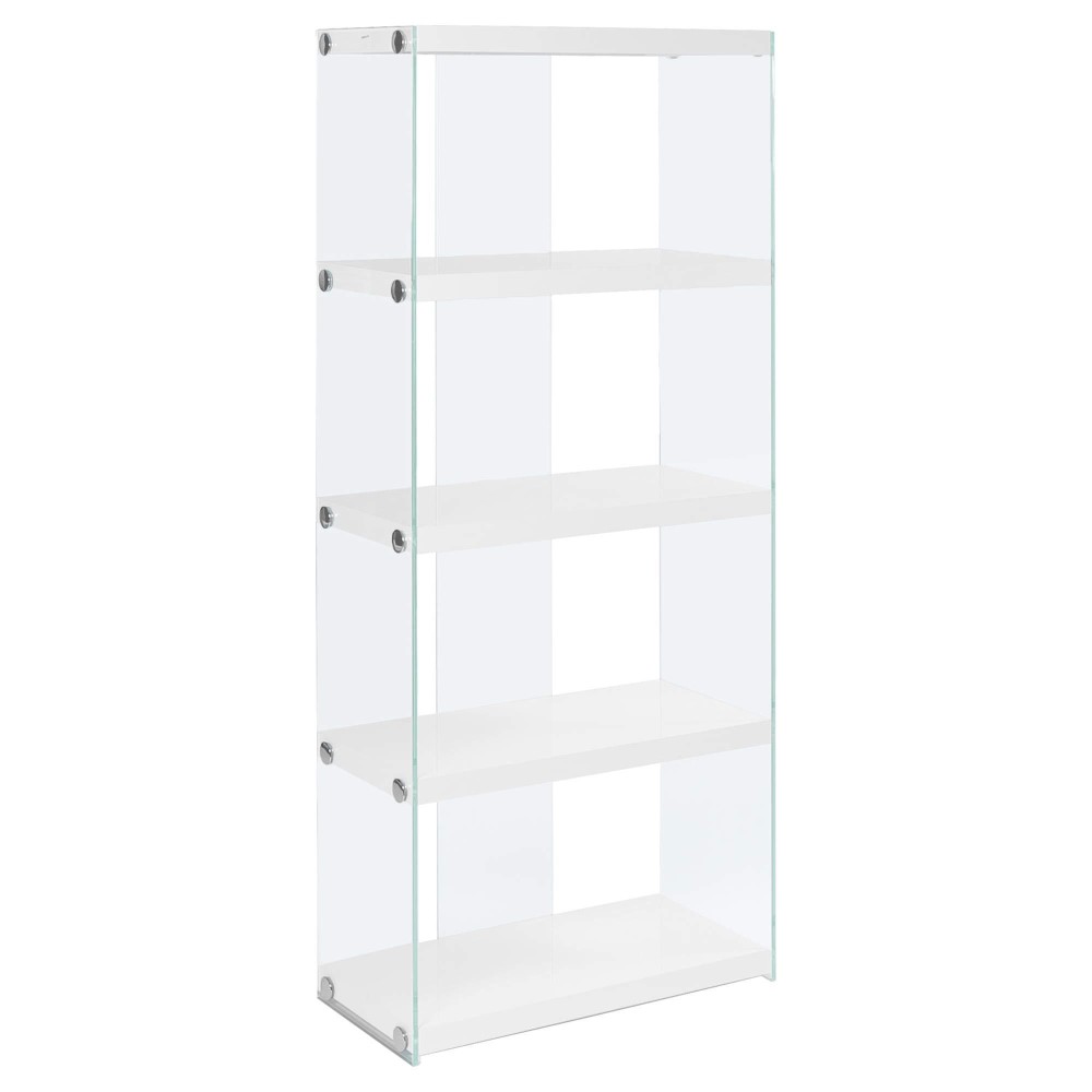 Homeroots Office 12 X 24 X 5875 White, Clear, Particle Board, Tempered Glass - Bookcase