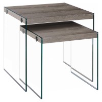 355 X 355 X 355 Dark Taupe Clear Particle Board Tempered Glass 2Pcs Nesting Table Set