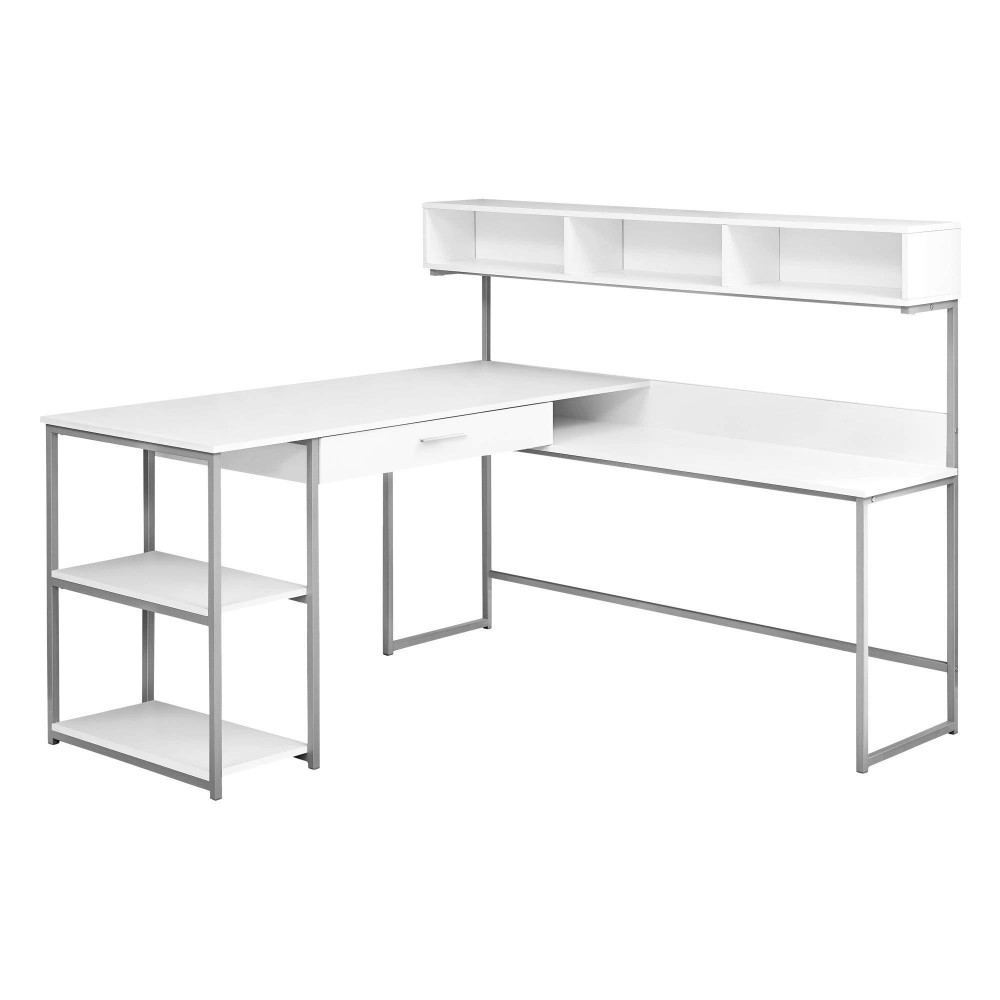 Homeroots Office 59 X 59 X 4725 White, Silver, Metal - Corner Computer Desk
