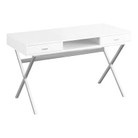 Homeroots Office 23.75-Inch X 47.25-Inch X 29.25-Inch White Chrome Particle Board Metal - Computer Desk