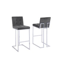 27 Tufted Velvet Upholstered Bar Stool in Dark Grey Set of 2