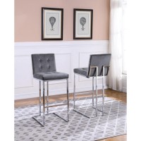 27 Tufted Velvet Upholstered Bar Stool in Dark Grey Set of 2