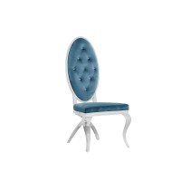 Teal Blue Velvet Faux Crystal Dining Side Chairs Stainless Steel Set of 2