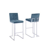 27 Tufted Velvet Upholstered Bar Stool in Teal Blue Set of 2