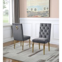 Dark Grey Velvet Tufted Side Chair Set of 2