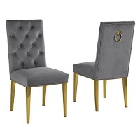 Dark Grey Velvet Tufted Side Chair Set of 2