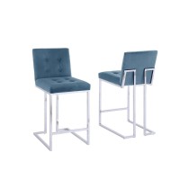 24 Counter Height Chair Teal Velvet Button Chrome Base set of 2