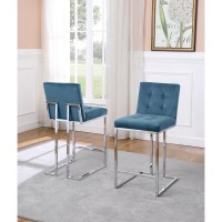 24 Counter Height Chair Teal Velvet Button Chrome Base set of 2