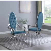 Velvet Arm Chair Set of 2 Stainless Steel Teal