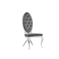 Velvet Side Chair Set of 2 Stainless Steel Dark grey