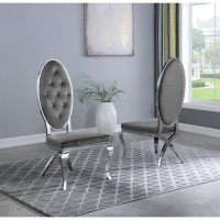 Velvet Side Chair Set of 2 Stainless Steel Dark grey