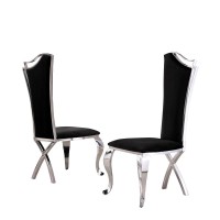 Tempered Glass 7 Piece Dining Set Table Acrylic and Dining Chairs Stainless Steel in Black Velvet