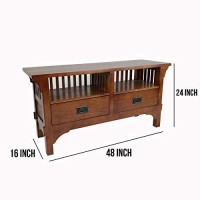 Benjara Wooden Tv Stand With 2 Open Shelves And Slatted Back, Brown