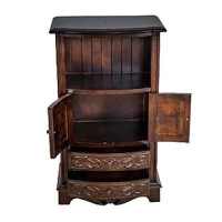 Benjara Engraved Wooden Frame Storage Cabinet With 2 Drawers And 2 Doors, Brown