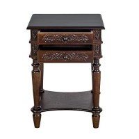 Benjara 2 Drawer End Table With Intricate Carvings And Open Bottom Shelf, Brown