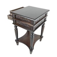 Benjara 2 Drawer End Table With Intricate Carvings And Open Bottom Shelf, Brown