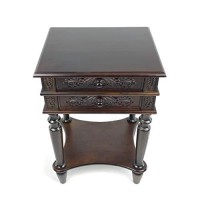 Benjara 2 Drawer End Table With Intricate Carvings And Open Bottom Shelf, Brown